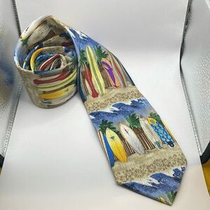 TROPICALO By TANGO Mens Silk Tie Tropical Colorful Surfboards 62” Total Length